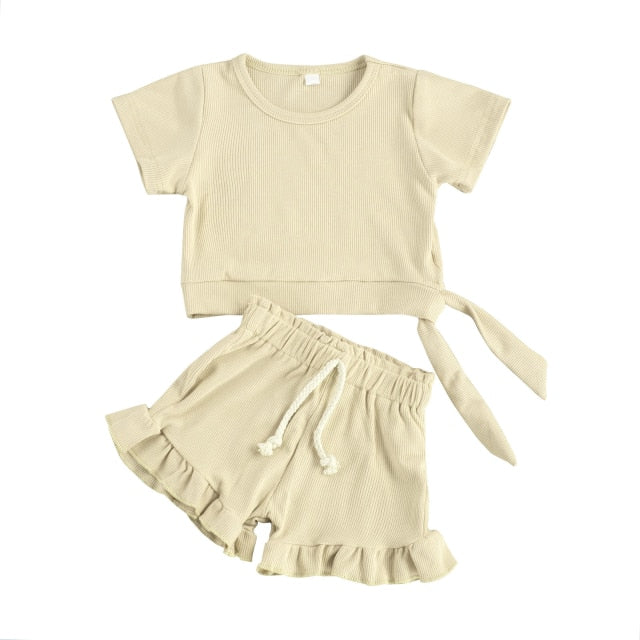 2 Piece Side Tie Shirt and Ruffle Shorts