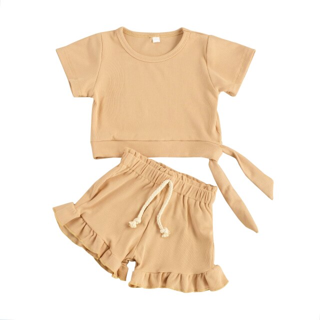 2 Piece Side Tie Shirt and Ruffle Shorts