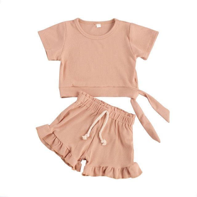 2 Piece Side Tie Shirt and Ruffle Shorts
