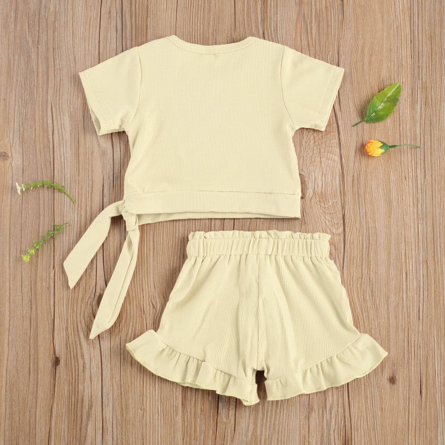 2 Piece Side Tie Shirt and Ruffle Shorts